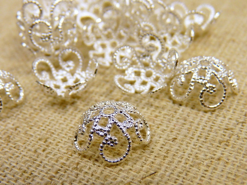 20 filigree bead caps 11 mm SILVER pearl caps image 2