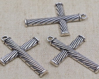 3 CROSS pendants - 55 x 38 mm ANTIQUE SILVER