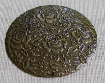 5 XL Anhänger - ANTIK Bronze - 60mm - floral verziert - Scheiben