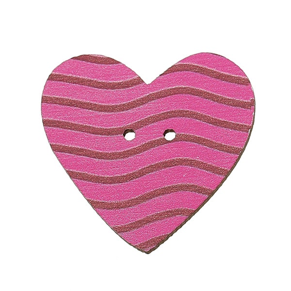 10 wooden buttons-HERZCHEN-30 x 29 mm HERZ pink striped