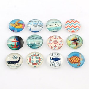 10 cabochons VERRE 12 mm motifs maritimes