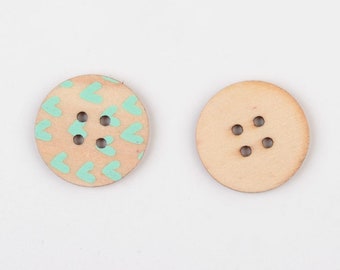 10 wooden Buttons-20 mm-heart-Turquoise-heart buttons-hearts