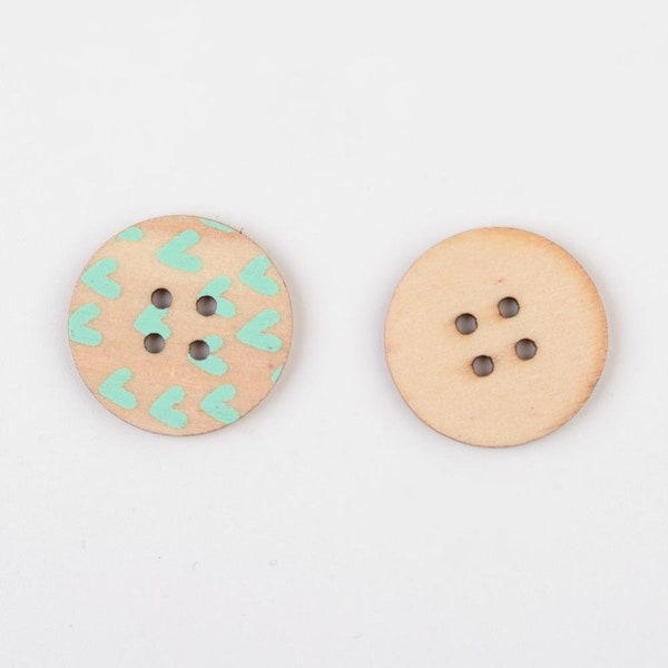 10 wooden Buttons-20 mm-heart-Turquoise-heart buttons-hearts