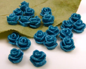 20 cabochons - petrol blue florets 7 mm - mini roses