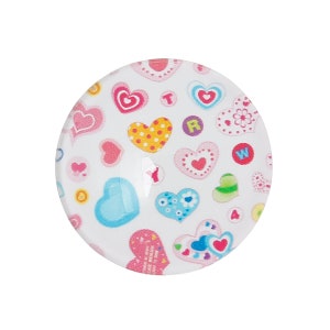 3 GLAS Cabochons 20mm - HERZEN - rosa hellblau bunt