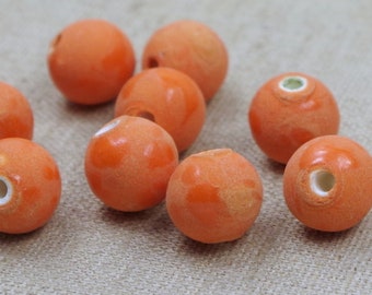 10 Porcelain Beads 12 mm orange-Porcelain