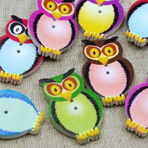 5 wooden buttons - OWL - 31 x 20 mm - colorful - OWL BUTTONS