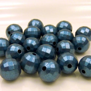 20 faceted acrylic beads, 10mm dark blue blue metallic image 1