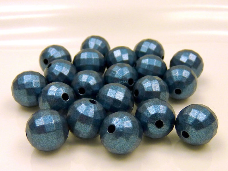 20 faceted acrylic beads, 10mm dark blue blue metallic image 1