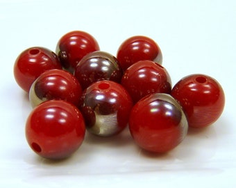 10 beads 12 mm WINE GOLD - plastic beads - red - round