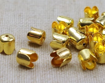 30 Bead Caps tulips, flower cups 7 mm golden