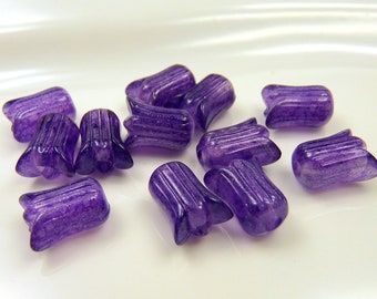 12 acrylic flowers 14 x 10 mm - purple - floral tulips - pearls, flower beads, tulip beads