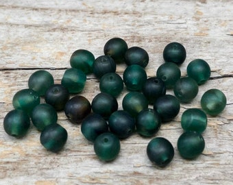 30 Bohemian glass beads 6 mm - dark green, fir green, matt - round, balls