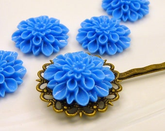 6 Cabochons Resin Dahlias - 16 mm - blauw - bloemen