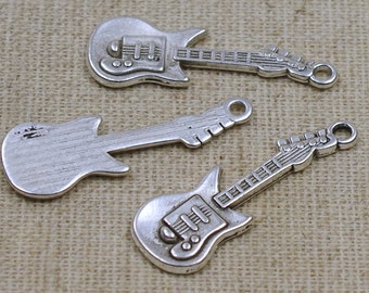 10 Anhänger - E-GITARRE - SILBER 30x10mm - Gitarre