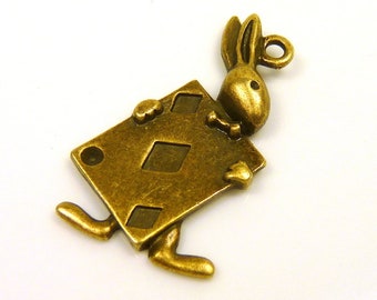 5 pendant bunny with playing card-Bronze 36 x 22 mm