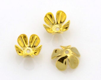 20 Perlenkappen 5-Blatt-Blume - Gold - 8x4mm - goldfarben