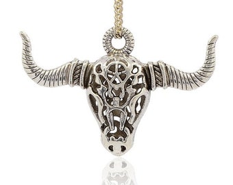 XL Bull Pendant 53 x 35mm Antique Silver Cattle Head