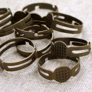 10 ring blanks, BRONZE - with 8 mm adhesive plate rings