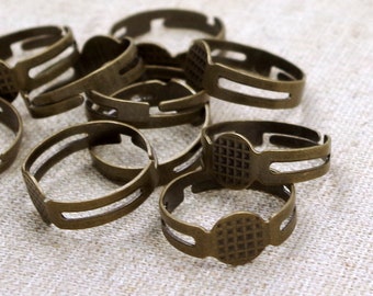 10 ring Blanks, bronze-with 8 mm adhesive plate