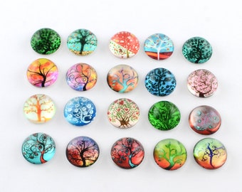 10 glass cabochons 12 mm trees