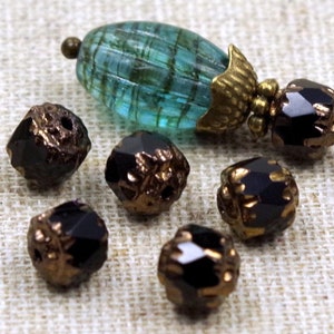 6 Czech Cathedral glass beads 6 mm black