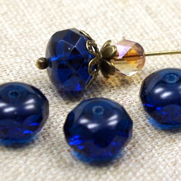 4 Bohemian glass beads 11 x 7 mm PETROL BLUE glass beads petrol blue rondelle