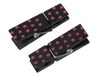 10 Holzklammern - 4,5cm - schwarz rosa gepunktet