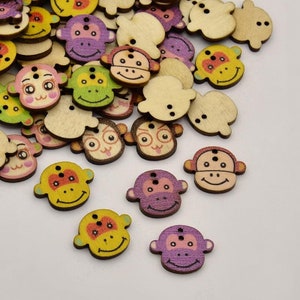 10 wooden buttons - colorful MONKEYS - 18 x 22 mm - MIX