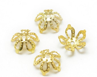 50 bead caps 5-leaf flower - gold - 8 x 3 mm - gold