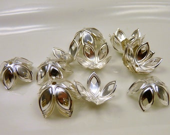 20 large pearl caps - silver 18 x 8 mm - flowers