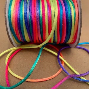 3 m (0.50EUR/meter) satin ribbon 2 mm thick - rainbow neon colorful bright - satin ribbon