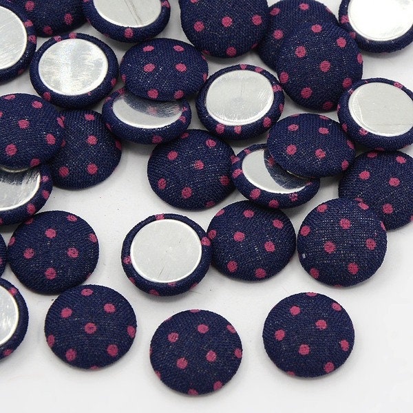 10 STOFFKNOPF Cabochons - 12mm - Punkte - MARINE