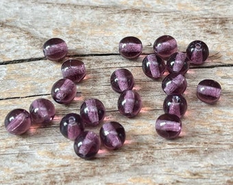 20 Bohemian MINI glass beads 5 mm round purple aubergine transparent dark purple