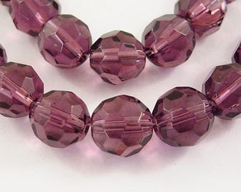 8 Glasschliffperlen, 12mm - lila aubergine - rund