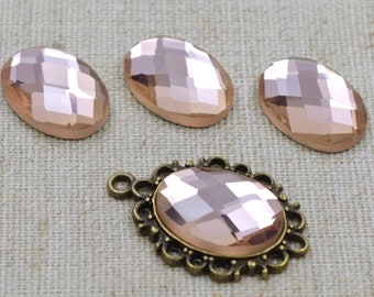 4 Glas Cabochons  18x13mm - oval PEACH facettiert