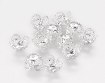 40 tappi perline in filigrana 8 x 4 mm ARGENTO - tappi perle - 8 mm