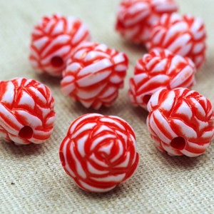 10 Rose Beads-13 mm red white-Rose beads