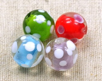 4 XL Lampwork Perlen PUNKTE 16mm - 4 Farben