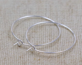 10 hoop earrings blanks - 25 mm - SILVER earrings