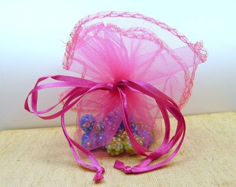 10 round organzasbags - 27 cm - pink fuchsia