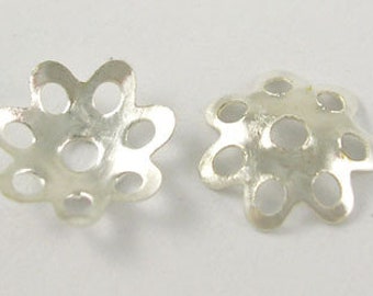 100 Bead Cap Flower Silver 6 mm flower caps