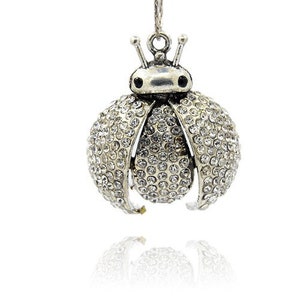XL BEETLE pendant - 54 x 45 mm SILVER glitter stones