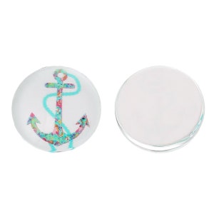 10 cabochon in VETRO 12 mm - ANCORA - bianco turchese