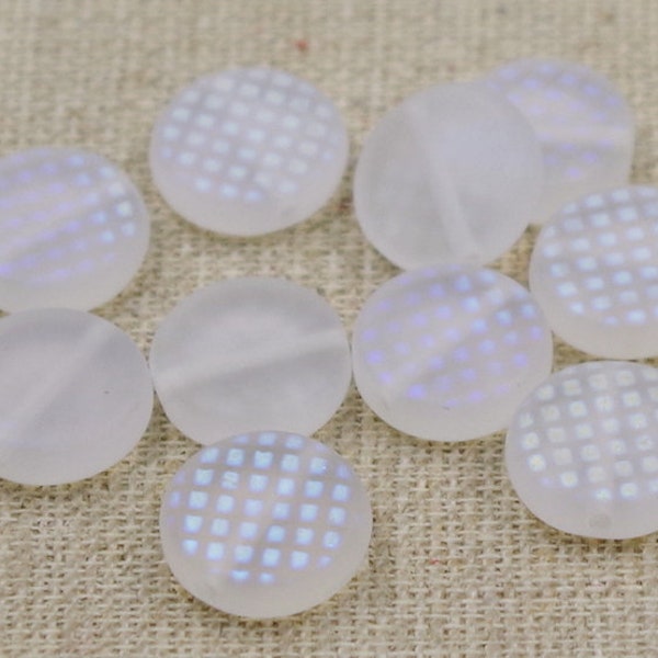 10 perles de verre bohèmes 10 mm BUTTONS - clair mat - modèle AB