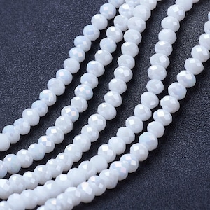 1 strand of cut glass beads 6 x 5 mm white opaque AB - rondelle, cut glass rondelle, glass beads, glass rondelle, beads, glass, antique white opaque