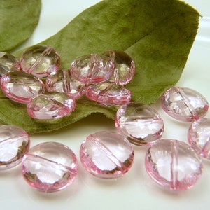 15 plastic beads 14 x 7 mm pink transparent lens