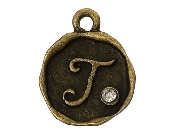 1 pendant letter "T"-bronze-round-10 mm
