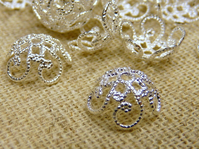 20 filigree bead caps 11 mm SILVER pearl caps image 3