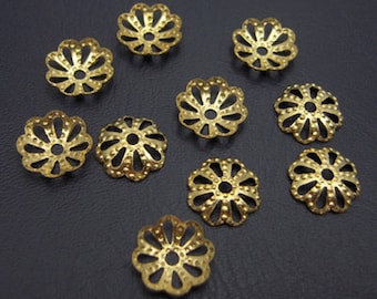 40 Bead Cap Flower Gold 10 mm flower caps